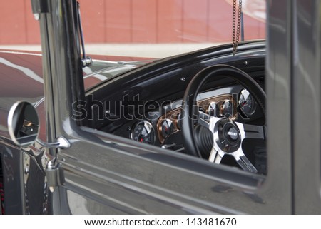 WINNECONNE, WI - JUNE 1:  Interior View of a 1931 black Chrysler Plymouth Car at Annual Car Show on Main Street June 1, 2013 in Winneconne, Wisconsin.