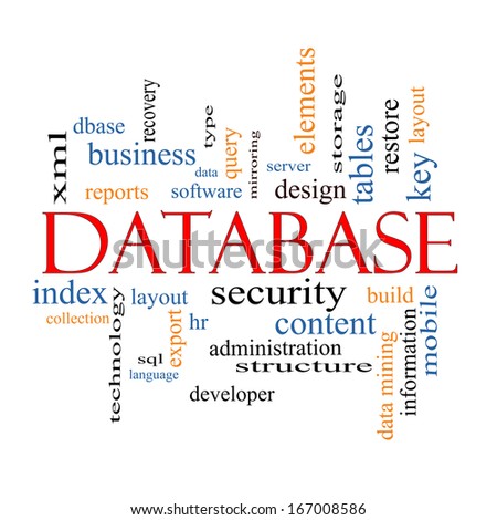 Database Word Cloud Concept with great terms such as security, server, software, design and more.