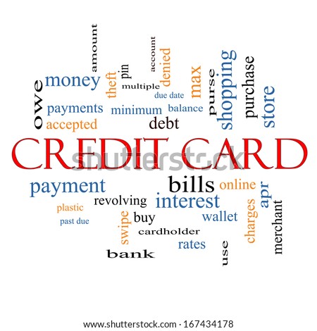 Credit Card Word Cloud Concept with great terms such as debt, balance, interest, charges and more.