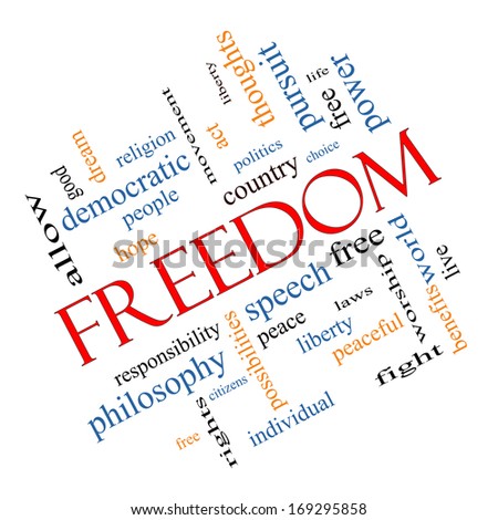 Freedom Word Cloud Concept Angled with great terms such as free, life, hope, peaceful and more.