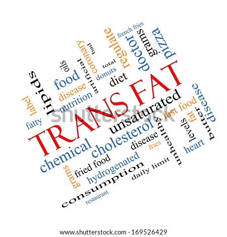 Trans Fat Word Cloud Concept Angled with great terms such as grams, diet, unsaturated and more.