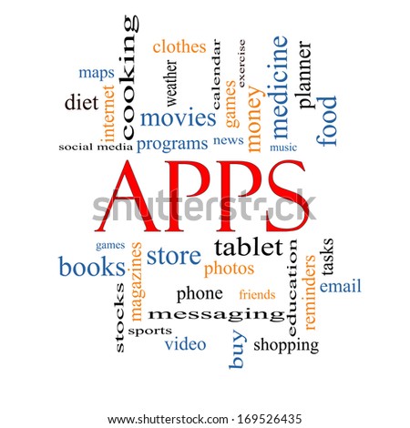 Apps Word Cloud Concept with great terms such as games, videos, tablets, music and more.