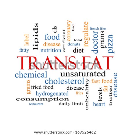 Trans Fat Word Cloud Concept with great terms such as grams, diet, unsaturated and more.