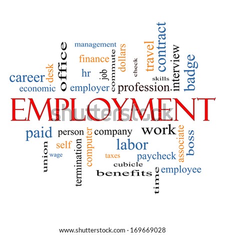 Employment Word Cloud Concept with great terms such as work, company, boss, job and more.
