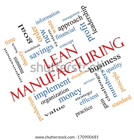 Lean Manufacturing Word Cloud Concept Angled with great terms such as quality, discipline, concept and more.