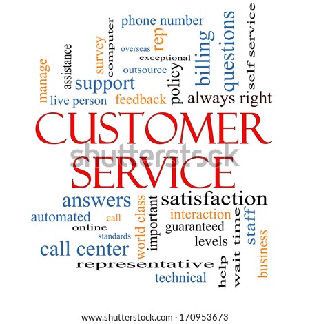 Customer Service Word Cloud Concept with great terms such as call center, help, staff, rep and more.