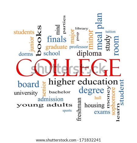 College Word Cloud Concept with great terms such as tuition, study, student, major and more.