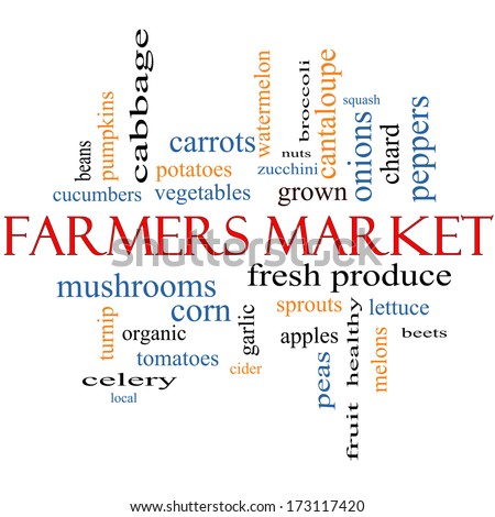 Farmers Market Word Cloud Concept with great terms such as fresh, produce, local and more.