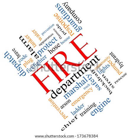 Fire Department Word Cloud Concept angled with great terms such as engine, truck, hose and more.