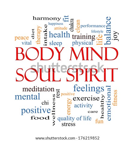 Body Mind Soul Spirit Word Cloud Concept with great terms such as harmony, life, sleep, fit and more.