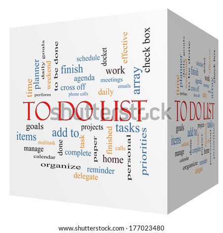 To Do List 3D cube Word Cloud Concept with great terms such as tasks, projects, check box and more.