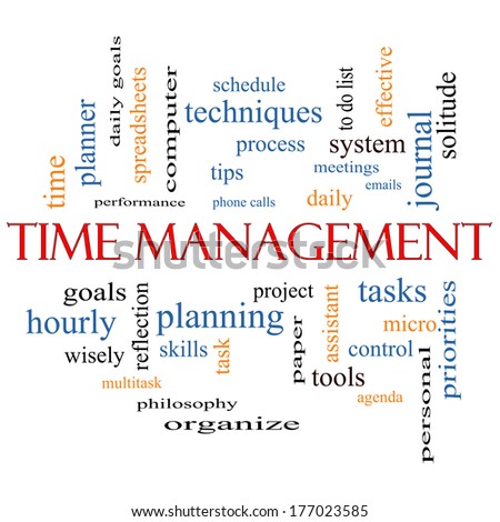 Time Management Word Cloud Concept with great terms such as daily, tasks, goals, organize and more.