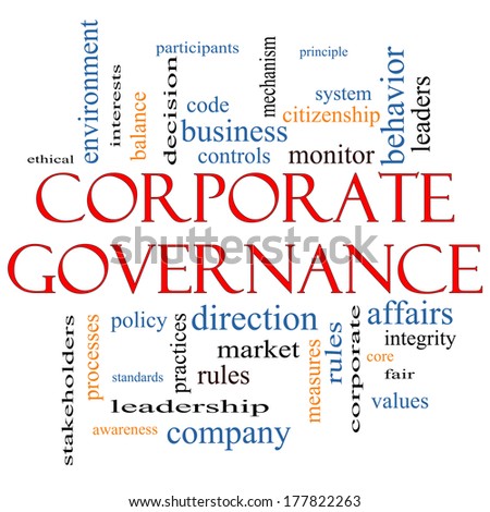 Corporate Governance Word Cloud Concept with great terms such as code, company, rules and more.