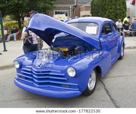 WINNECONNE, WI - JUNE 1:  1947 Blue Chevy Couple Car at Annual Car Show on Main Street June 1, 2013 in Winneconne, Wisconsin.