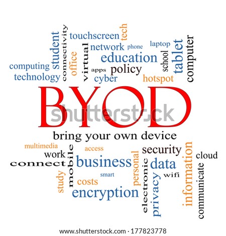 BYOD Word Cloud Concept with great terms such as bring, your, own, device and more.