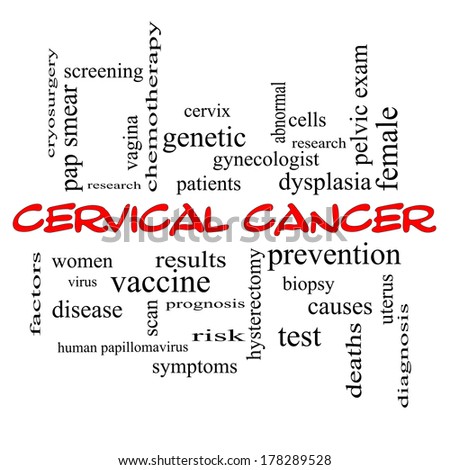 Cervical Cancer Word Cloud Concept in red caps with great terms such as prevention, women, virus and more.