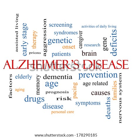Alzheimer\'s Disease Word Cloud Concept with great terms such as elderly, genetic, dementia and more.