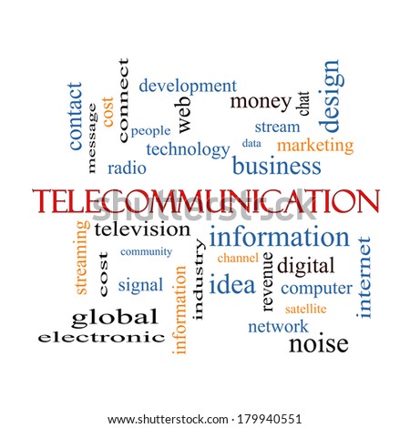 Telecommunication Word Cloud Concept with great terms such as stream, network, satellite and more.
