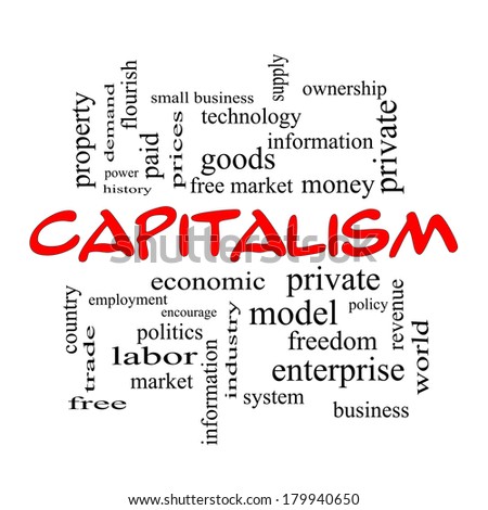 Capitalism Word Cloud Concept in red caps with great terms such as economic, private, free and more.
