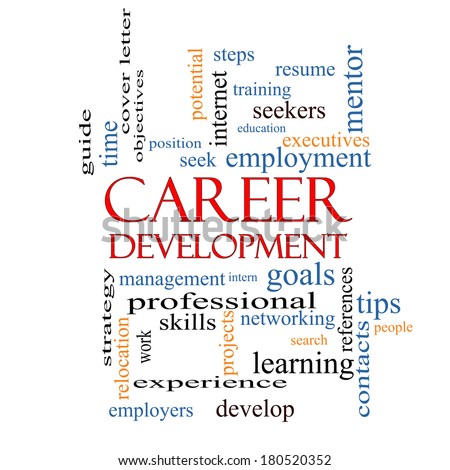 Career Development Word Cloud Concept with great terms such as goals, resume, mentor and more.