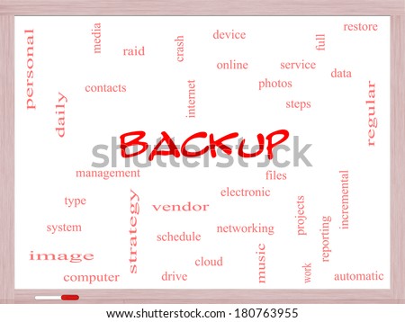 Backup Word Cloud Concept on a Whiteboard with great terms such as files, cloud, data and more.