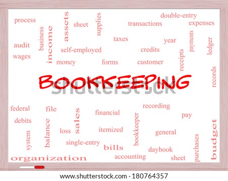 Bookkeeping Word Cloud Concept on a Whiteboard with great terms such as financial, records, ledger and more.