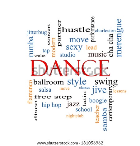 Dance Word Cloud Concept with great terms such as music, classes, ballroom and more.