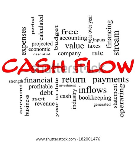 Cash Flow Word Cloud Concept in red caps with great terms such as return, investment, payments and more.