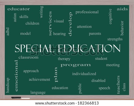 Special Education Word Cloud Concept on a Blackboard with great terms such as student, individualized, program and more.