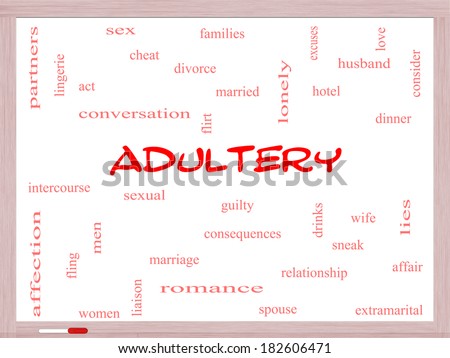 Adultery Word Cloud Concept on a Whiteboard with great terms such as sexual, affair, lies and more.