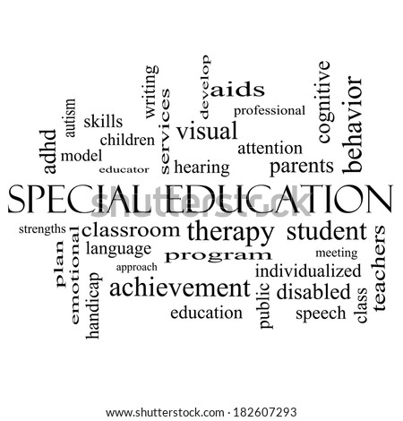 Special Education Word Cloud Concept in black and white with great terms such as student, individualized, program and more.