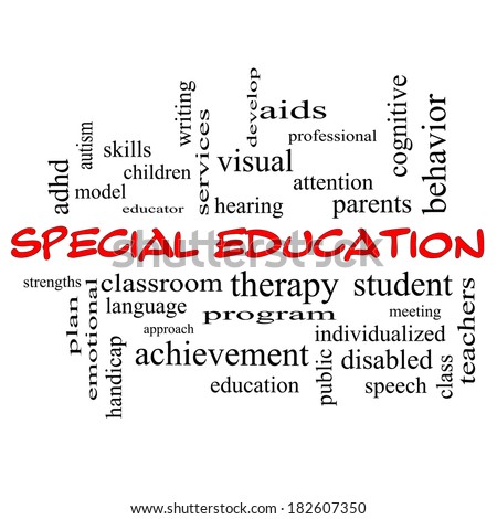 Special Education Word Cloud Concept in red caps with great terms such as student, individualized, program and more.