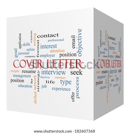 Cover Letter 3D cube Word Cloud Concept with great terms such as interview, resume, summary and more.