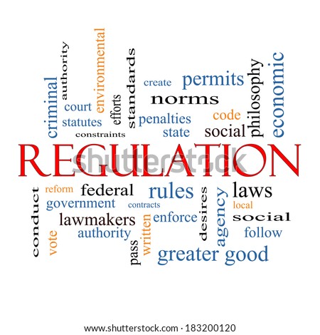 Regulation Word Cloud Concept with great terms such as rules, enforce, government and more.