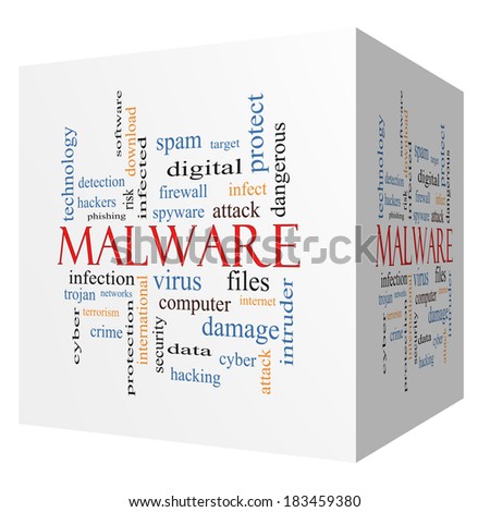 Malware 3D cube Word Cloud Concept with great terms such as trojan, virus, infection and more.