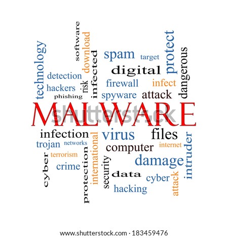 Malware Word Cloud Concept with great terms such as trojan, virus, infection and more.