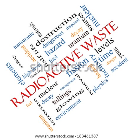 Radioactive Waste Word Cloud Concept angled with great terms such as fission, nuclear, fuel and more.