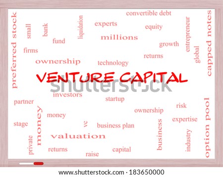 Venture Capital Word Cloud Concept on a Whiteboard with great terms such as investors, startup, risk and more.