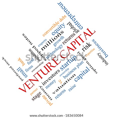 Venture Capital Word Cloud Concept angled with great terms such as investors, startup, risk and more.