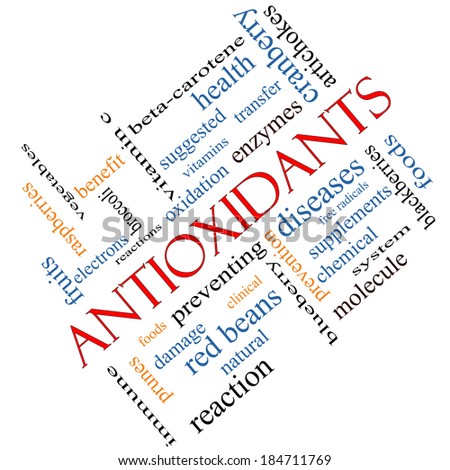 Antioxidants Word Cloud Concept angled with great terms such as foods, prevent, diseases and more.