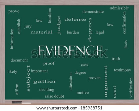 Evidence Word Cloud Concept on a Blackboard with great terms such as proof, burden, material and more.