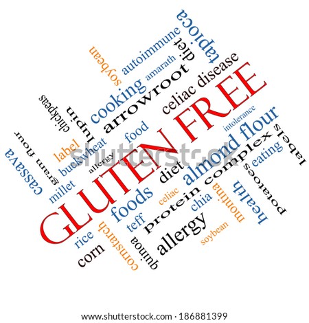 Gluten Free Word Cloud Concept angled with great terms such as food, allergy, diet and more.