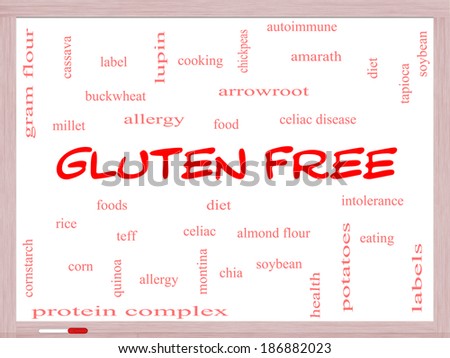 Gluten Free Word Cloud Concept on a Whiteboard with great terms such as food, allergy, diet and more.