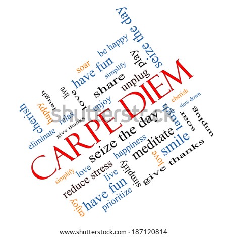 Carpe Diem Word Cloud Concept angled with great terms such as love, seize, the day and more.