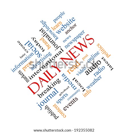 Daily News Word Cloud Concept angled with great terms such as read, online, local and more.