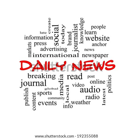 Daily News Word Cloud Concept in red caps with great terms such as read, online, local and more.