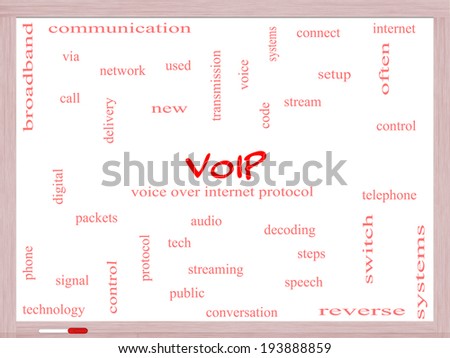 VOIP Word Cloud Concept on a Whiteboard with great terms such as voice, internet, protocol and more.