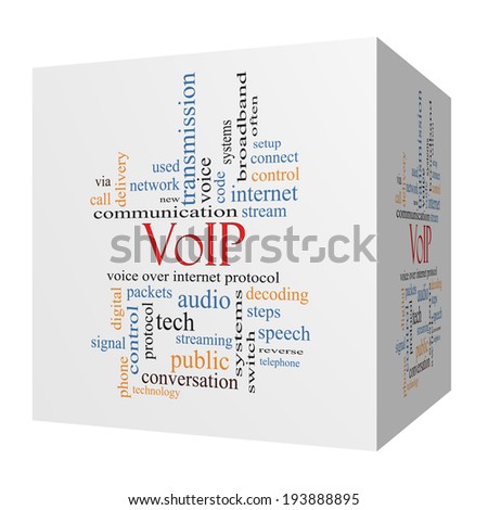 VOIP 3D cube Word Cloud Concept with great terms such as voice, internet, protocol and more.
