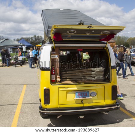 MENASHA, WI - MAY 16:  Back of VW Westfalia Camper Bus at 7th Annual Car Show May 16, 2014 in Menasha, Wisconsin.