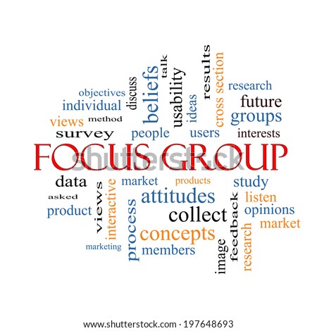 Focus Group Word Cloud Concept with great terms such as research, users, listen and more.